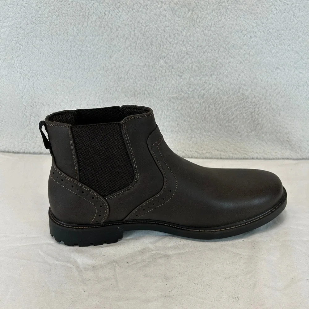Nunn Bush‎ Mens Dark Brown Leather Chelsea Brogue Lug Sole Boots 11.5 NEW